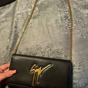 Small Zanotti black leather gold chain bag